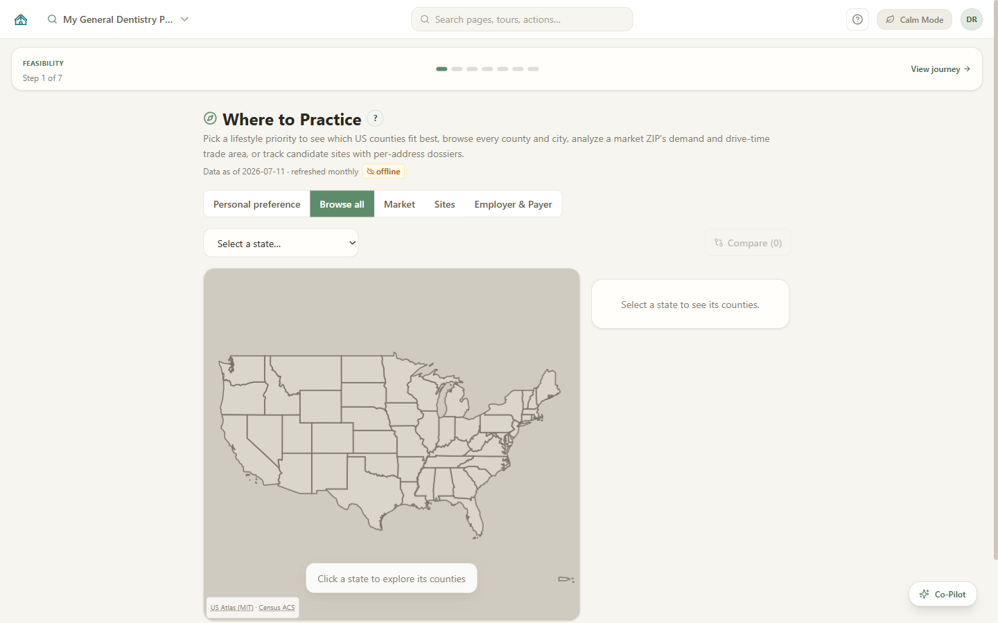 Where to Practice browsing every U.S. county and city with Census demographics